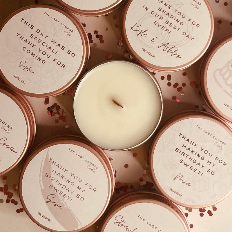 Personalized Party Favors. Rose tin Candles.