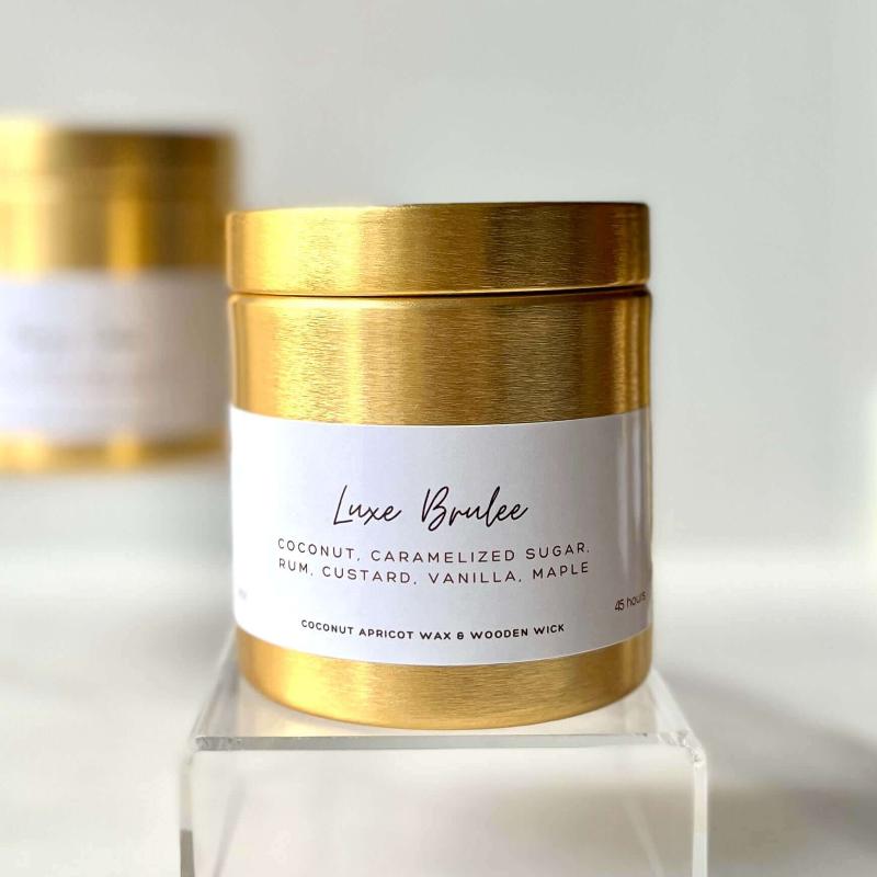 Luxe Brûlée Candle by The Last Course Candles – Rich and creamy crème brûlée-scented coconut wax candle with a wood wick