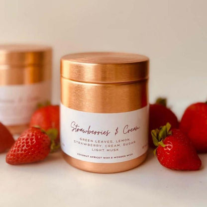 Strawberries and Cream Candle by The Last Course Candles – Fruity and creamy strawberry-scented coconut wax candle 
